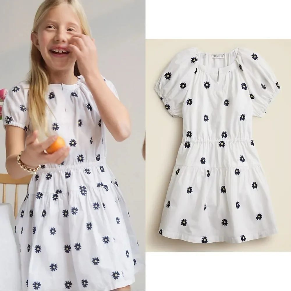 NWT J CREW Girls' floral-embroidered dress in white